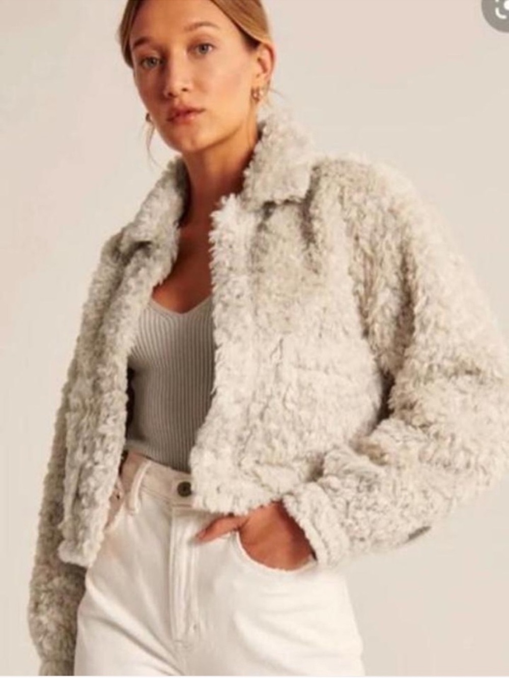 Abercrombie & Fitch Cropped Sherpa Shirt Jacket Cozy Neutral Size L